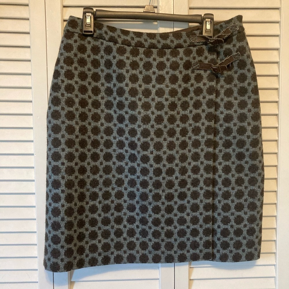 Boden British Tweed by Moon Faux Wool Blue Wrap Skirt Size 10